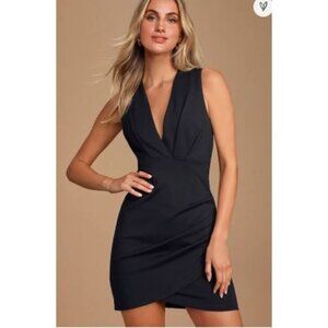 Lulus Mini Dress Womens M Black Sleeveless Deep V‎ Form Fit Cocktail Date Night